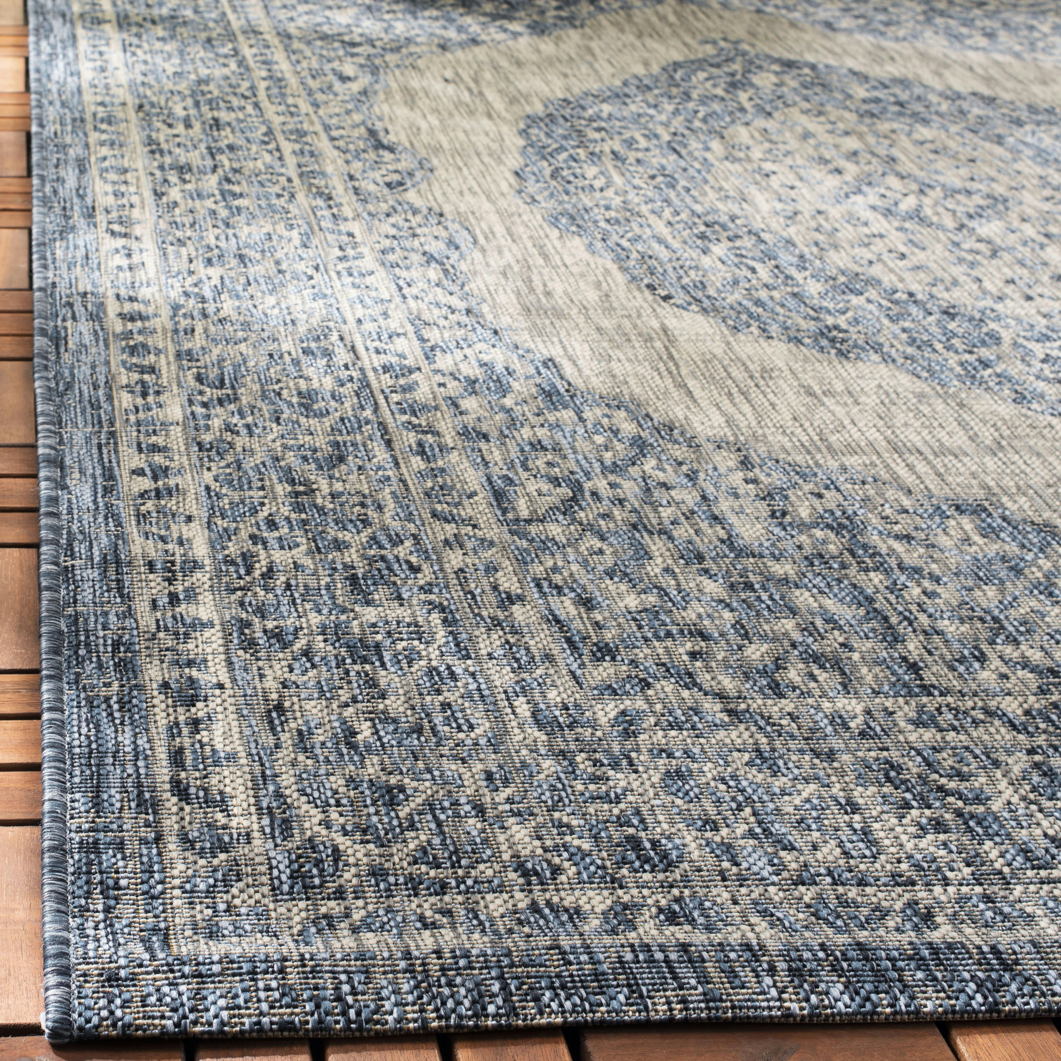 COURTYARD - Tapis interieur & exterieur en gris clair & bleu, 122 x 170 cm