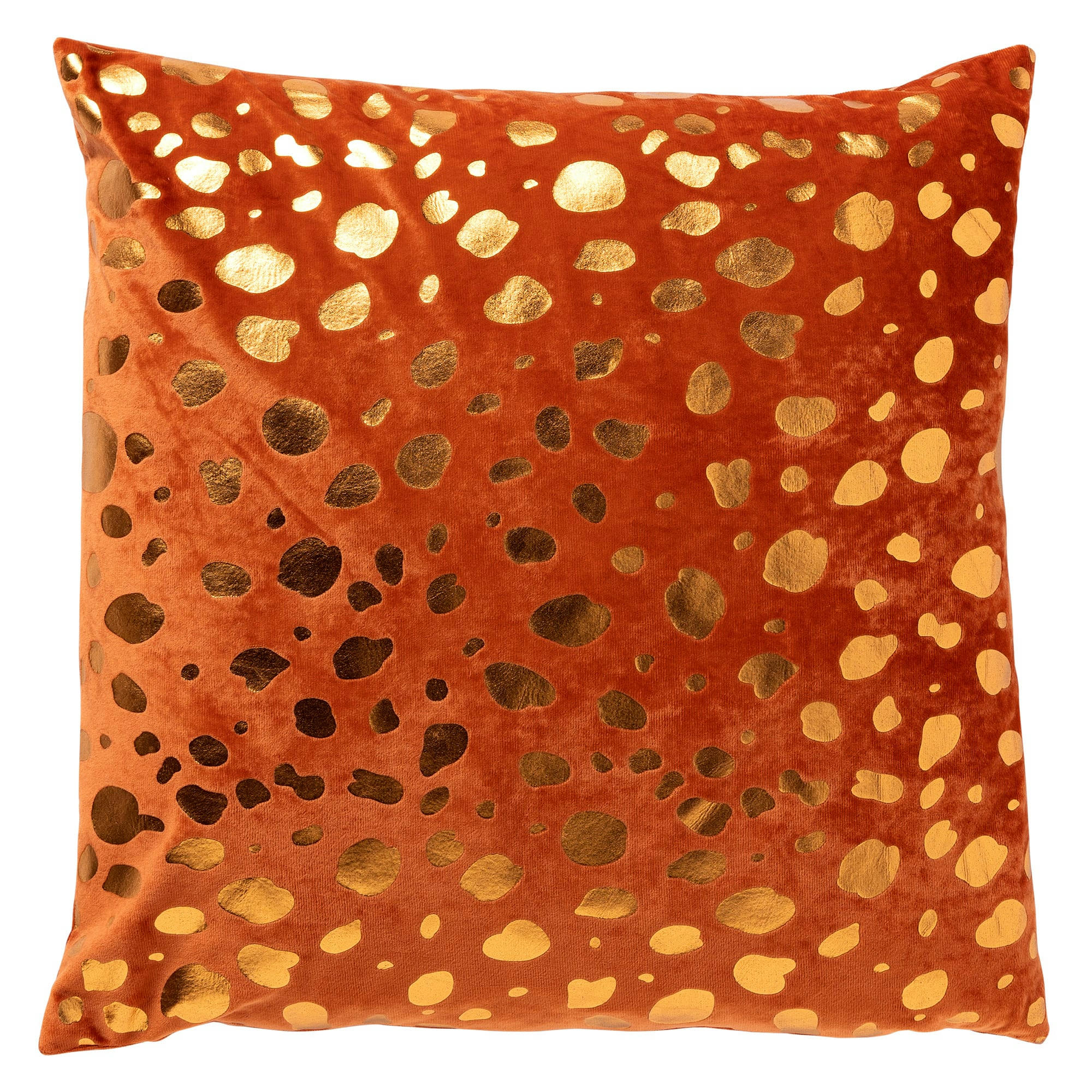- Coussin - orange en velours 45x45 cm avec un motif à pois