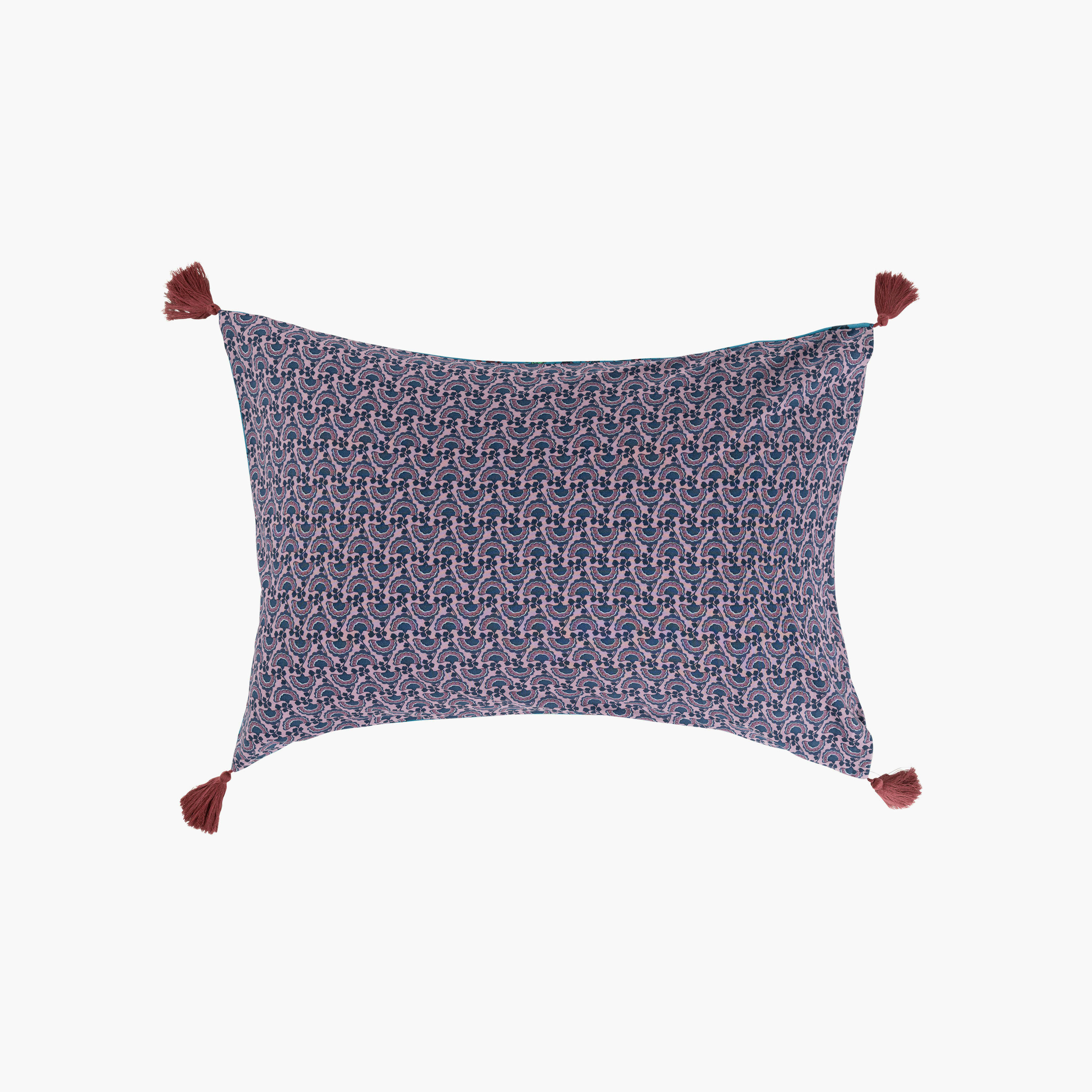 BOMBAY - Taie d'oreiller rectangulaire réversible coton et lin  bleu 50x70