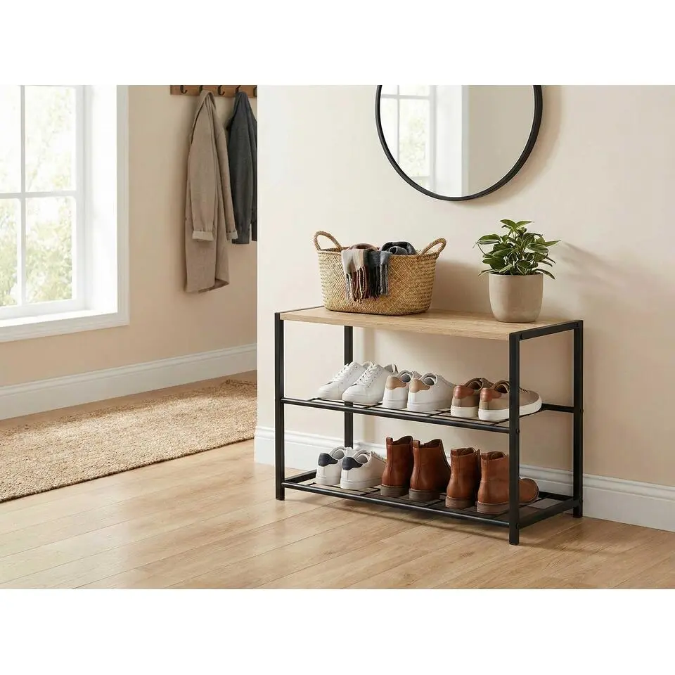 Schoenenbankje Alizee - 63x30x43cm - eikdecor/zwart