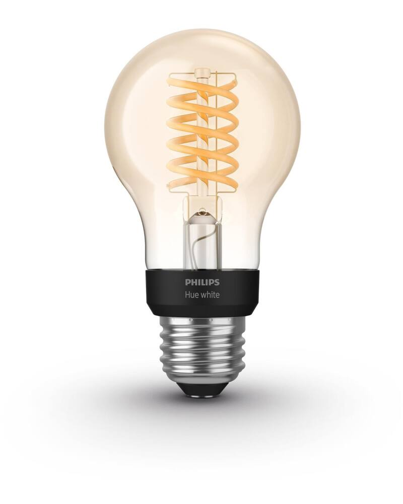 Philips Hue A19 E26 Single Filament Smart Bluetooth LED Light Bulb, 530 Lumens, Amber, 7W