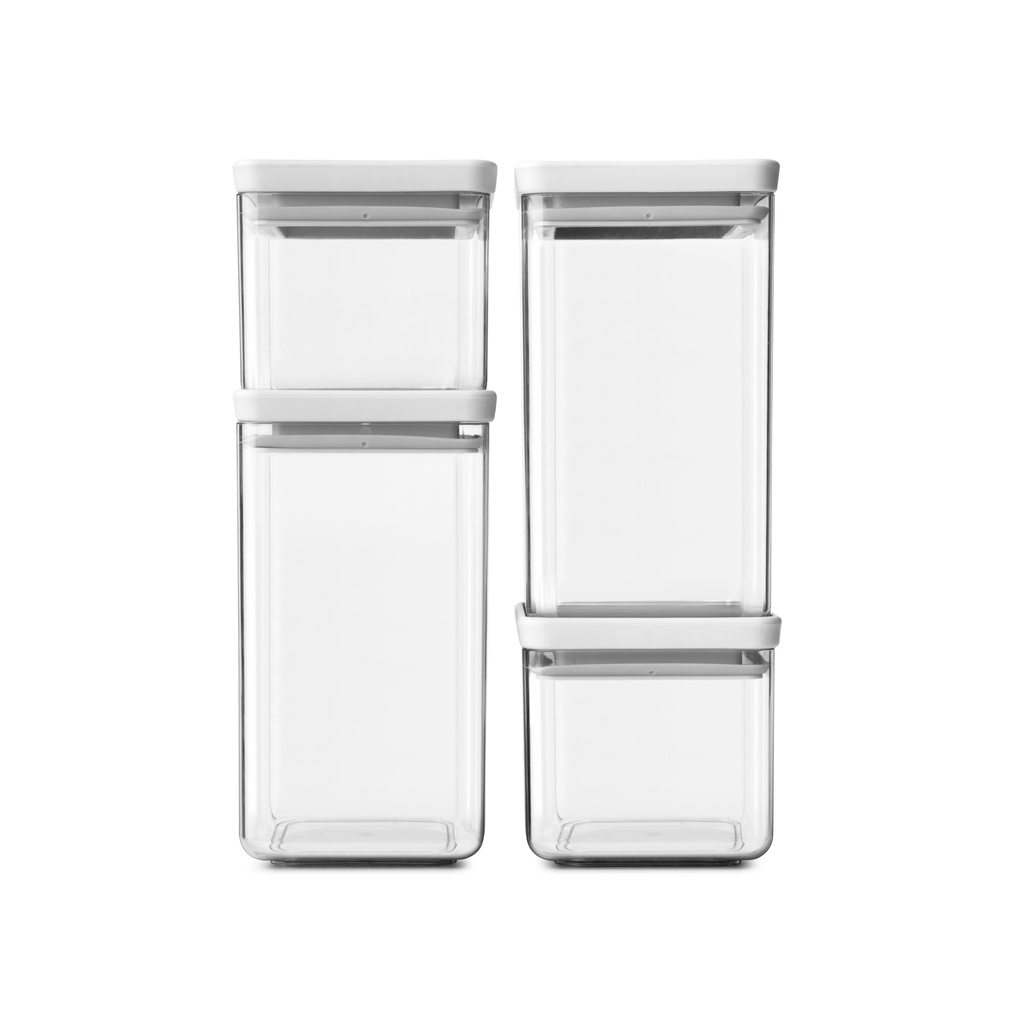 Brabantia Set van 4 stapelbare voorraadbussen, 2x 0,7 liter en 2x 1,6 liter, TASTY  - Light Grey