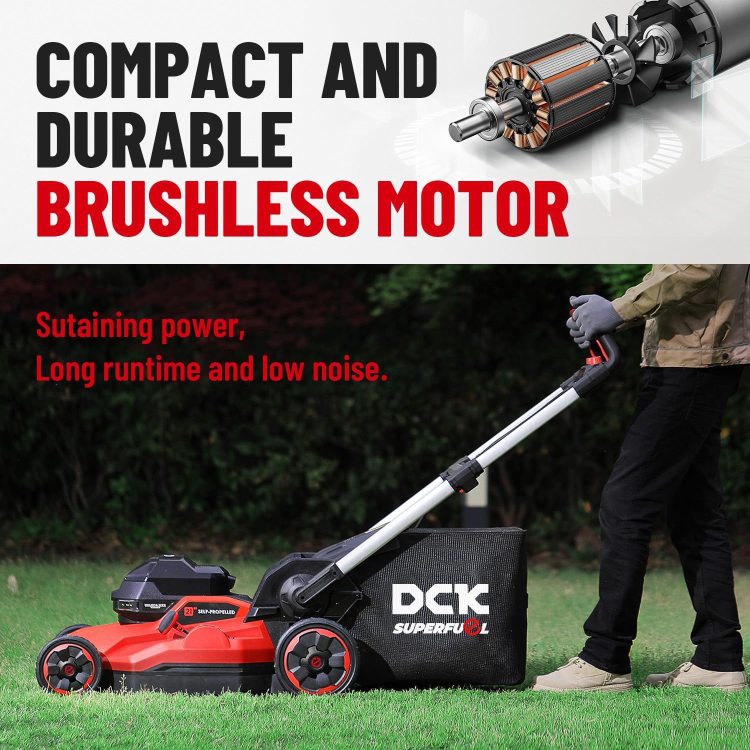 58V 21 Electric Lawn Mower Cordless Self-Propelled Lawn Mower  Brushless Motor  3-in-1 (Mowing/Collecting/Mulching)  7 Cut Heights  Foldable  LED Light  7.5Ah Battery & Charger(60Min runtime)