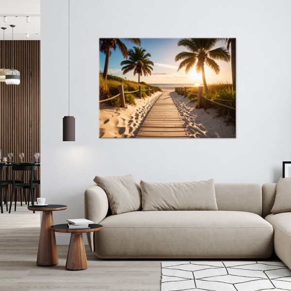 Obraz do salonu sypialni jadalni, Ścieżka na plażę Krajobraz Palmy 30x20