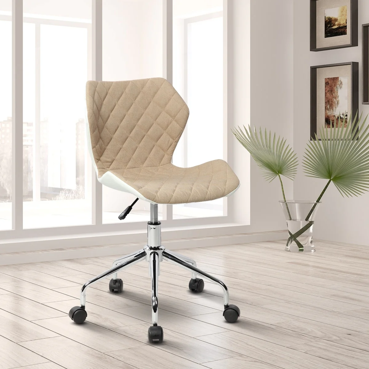 Pneumatic Adjustable Seat Height 360 Degree Swivel Deluxe Modern Office Armless Task Chair with Non-marking Nylon Casters