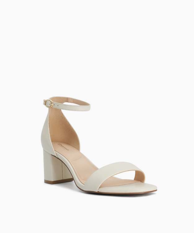 Melins Ecru - Leather Open Toe Block Heel Shoes