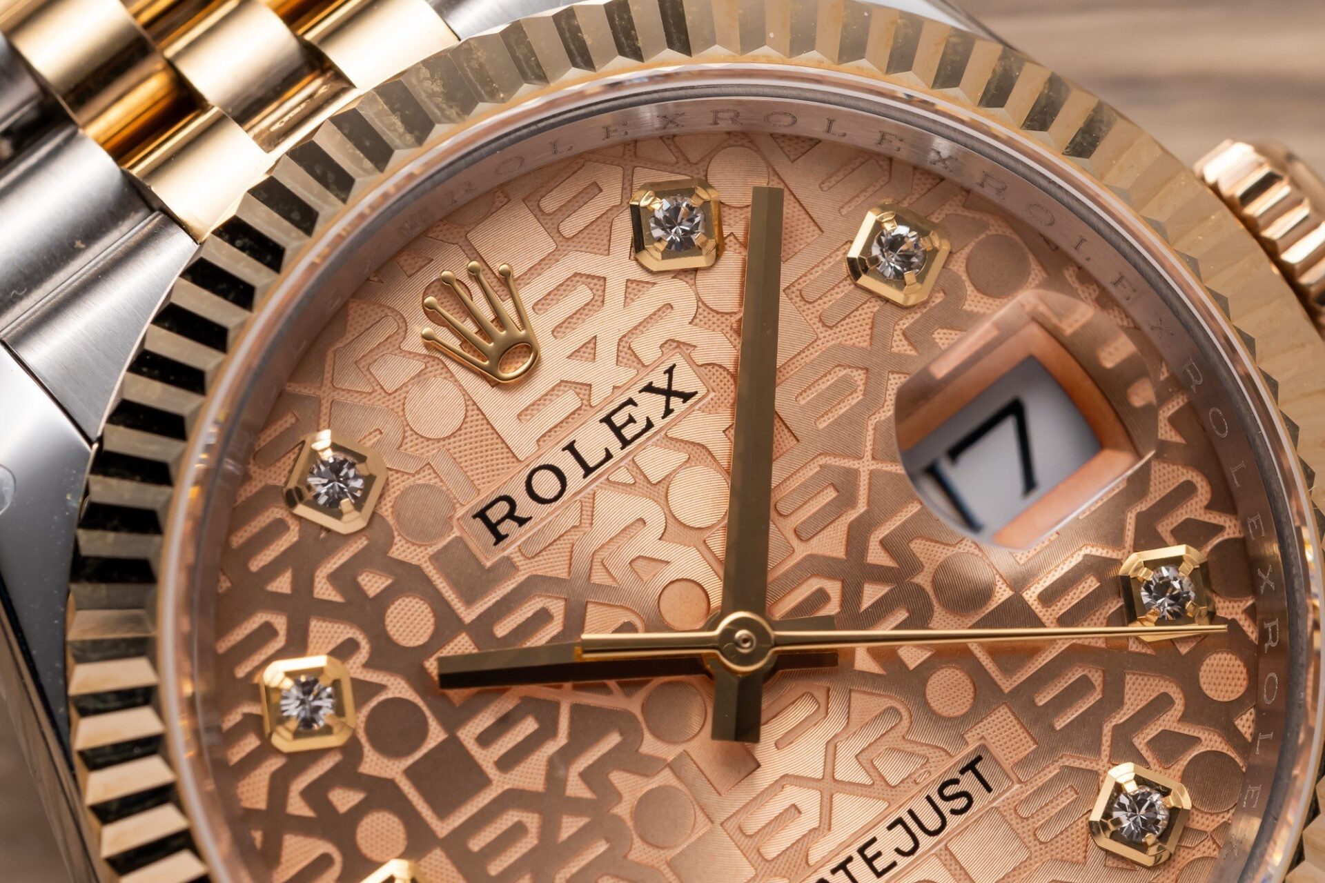 Rolex Datejust SS/RG Plated Fluted Gold Dial CZ Diamonds 36mm Jub Super Clone