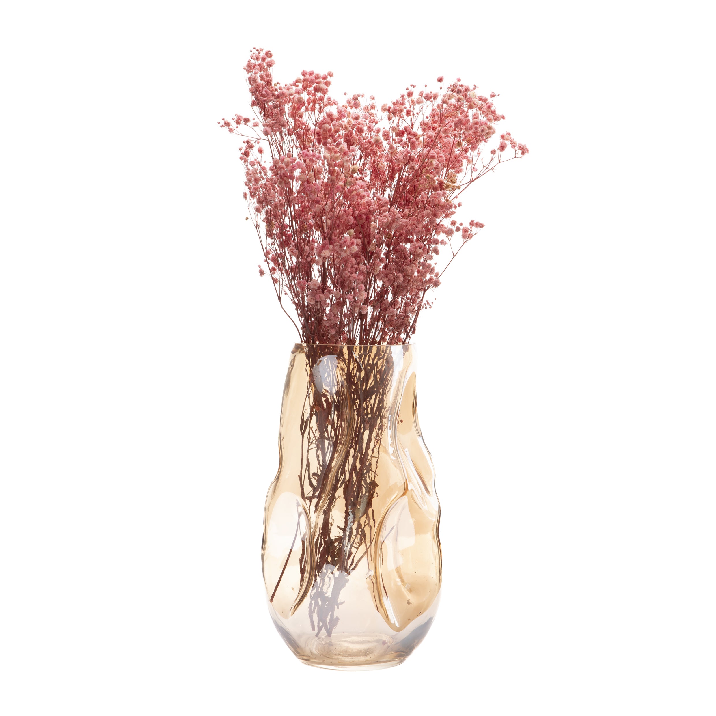 QUVIO Vaas gekreukt - Maat L - Glas - Beige