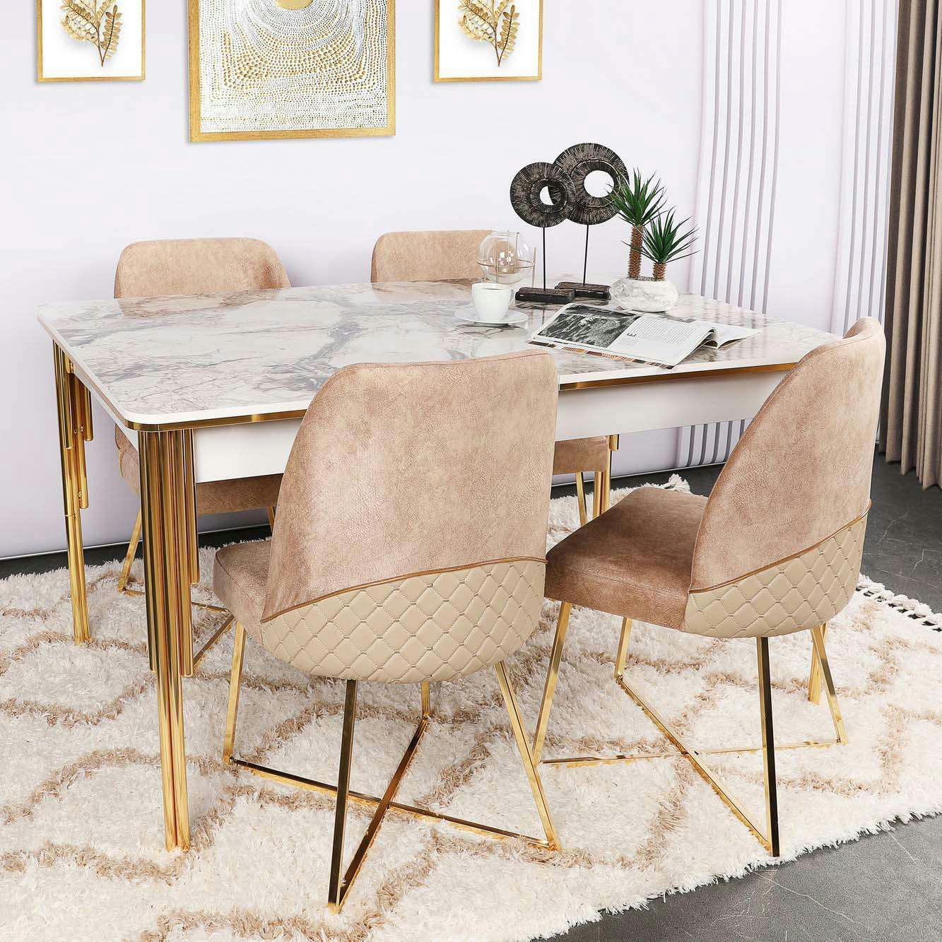 DIALLO - Table repas extensible imitation marbre blanc damla