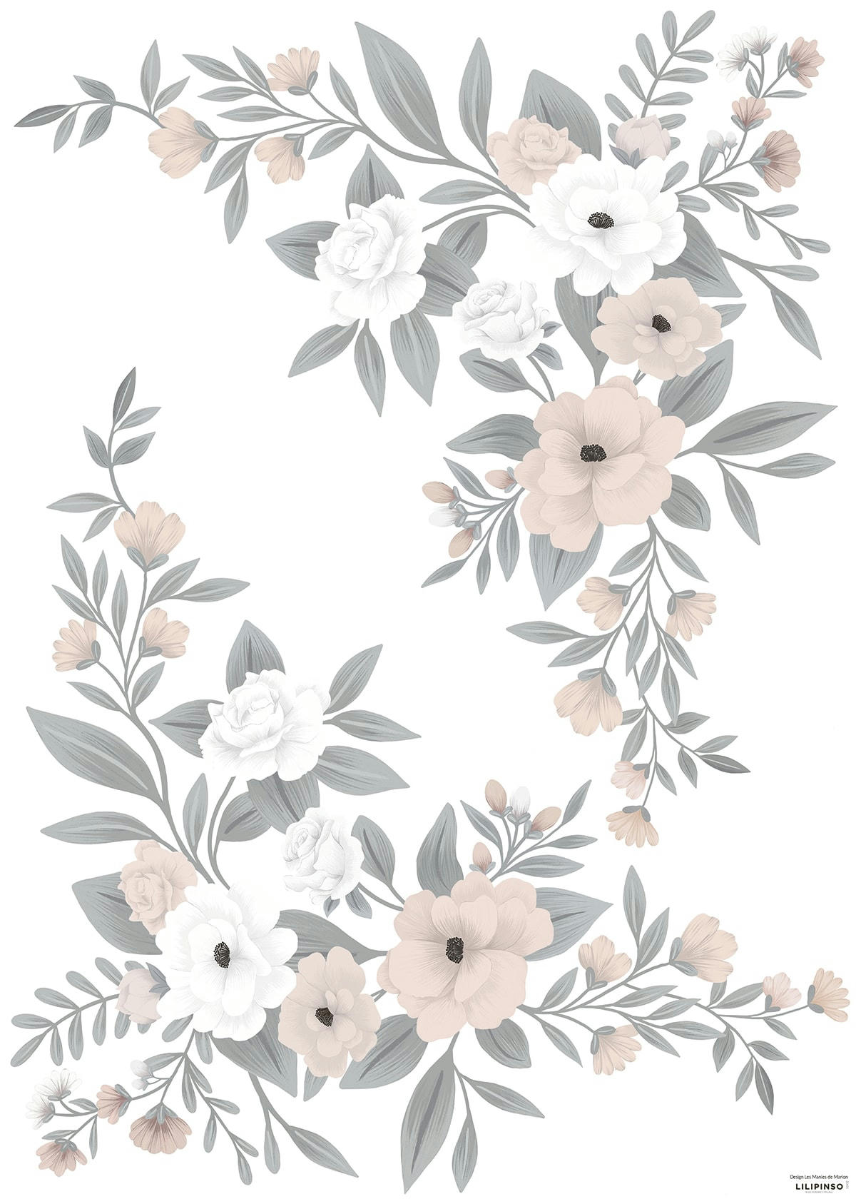 GRACE - Stickers décoration fleurs en Vinyle mat Bleu 64x90 cm