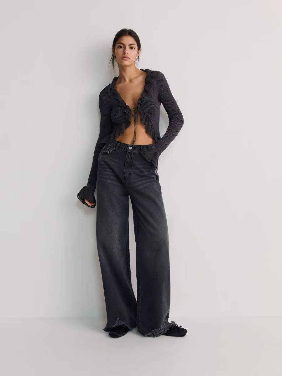 Rib Knit Cardigan With Tie Detail