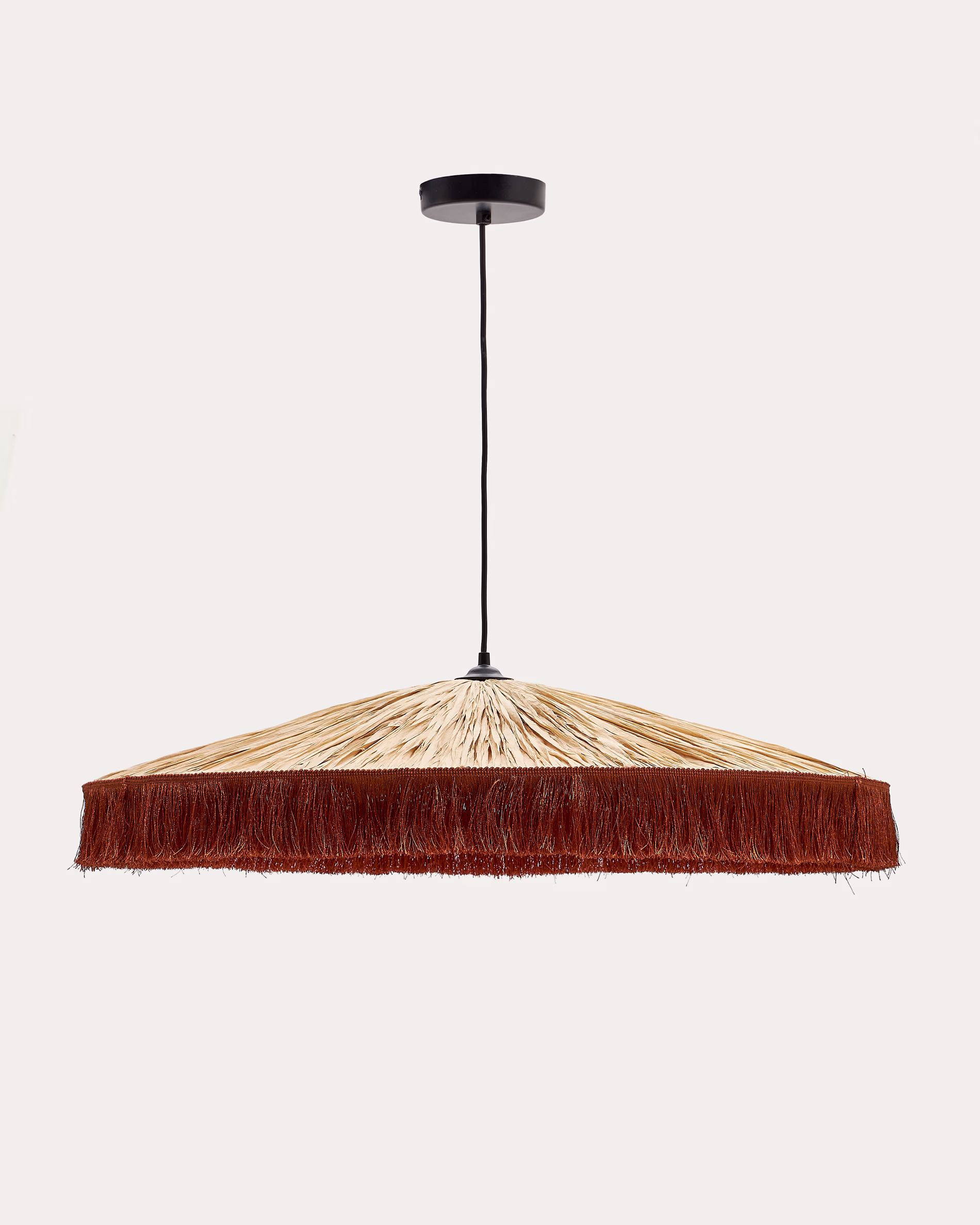 Lámpara de techo Pollensa de rafia natural y flecos terracota Ø 75 cm