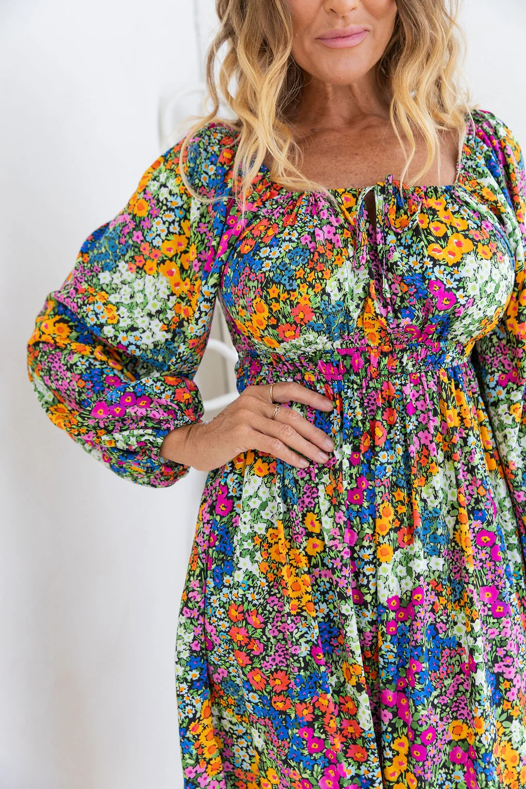 Long Sleeve Amberly Midi Dress in Flower Field Dawn