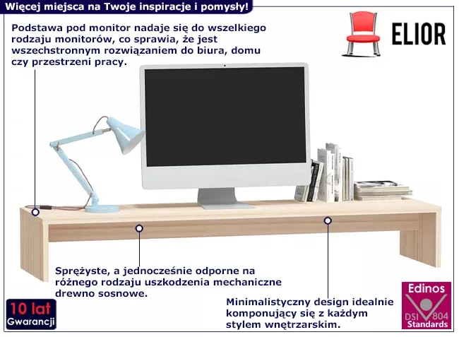 Klasyczna nadstawka na biurko z naturalnego drewna sosnowego - Luro