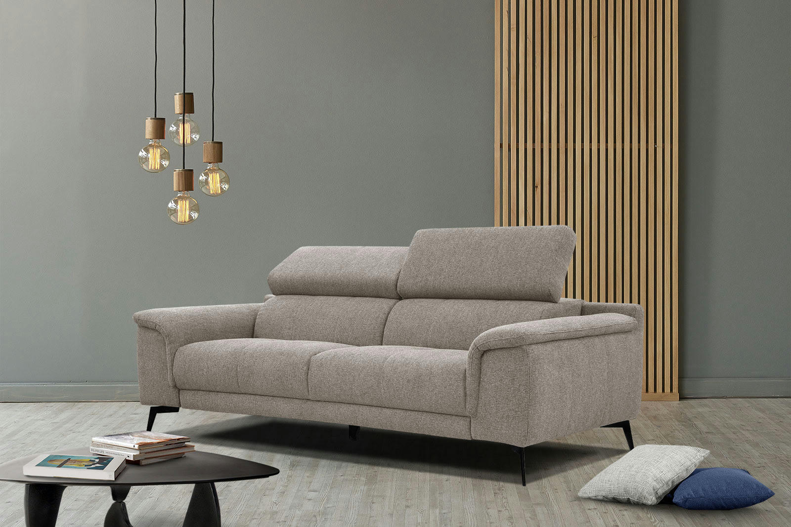 FIERO - Canapé droit 3 places XXL tissu taupe