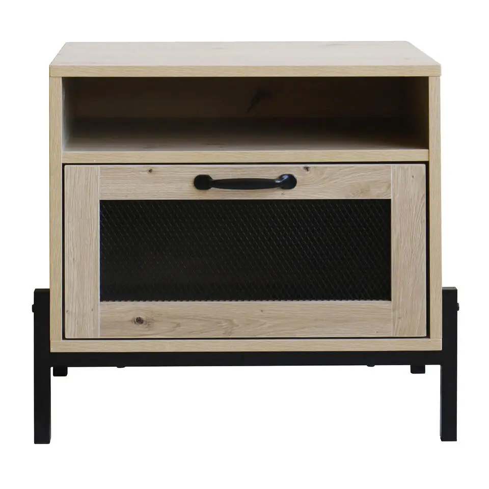 QUVIO Nachtkastje met deurtje en open lade - QUV1020 - Walnut light brown