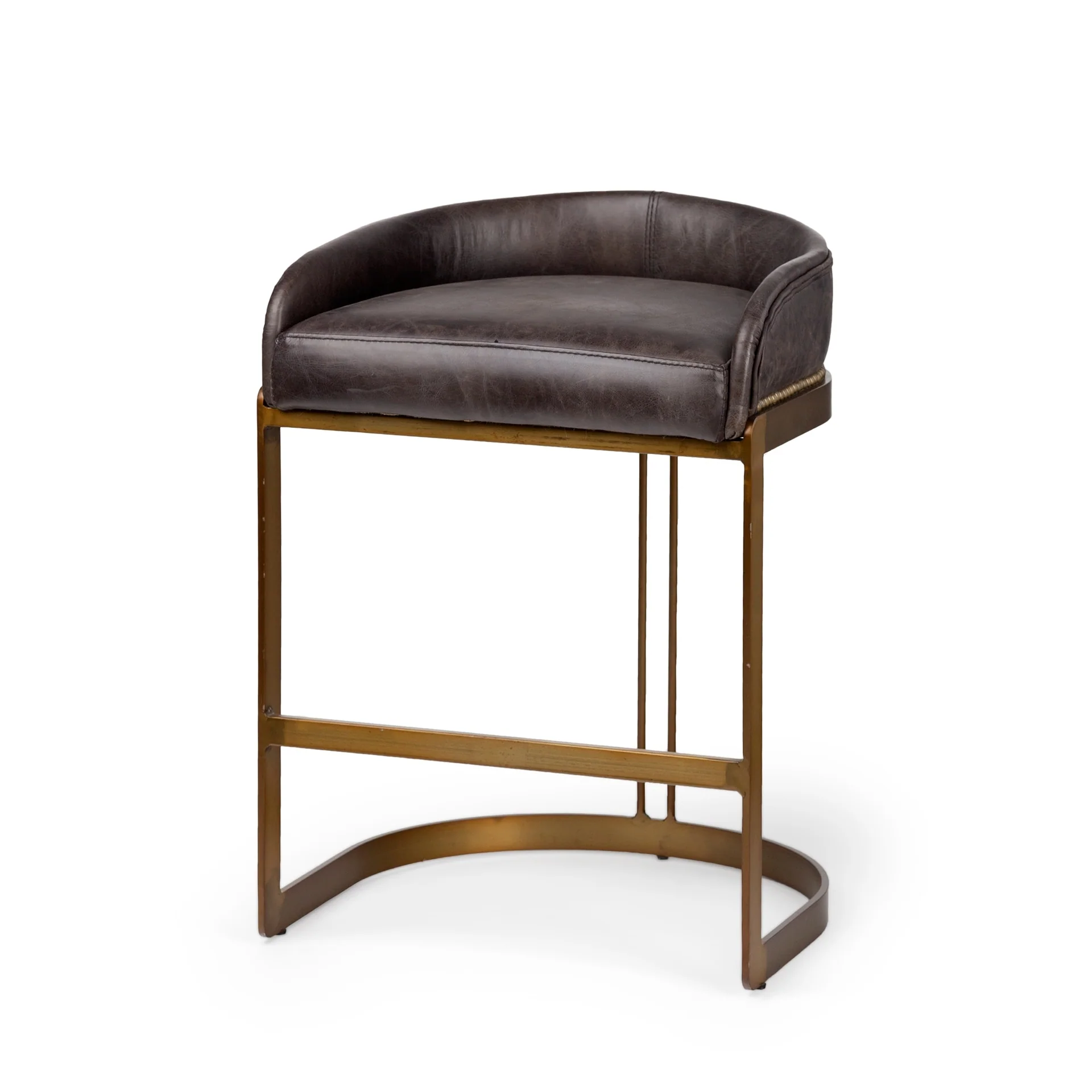 Hollyfield Black Genuine Leather Seat with Gold Metal Frame Counter Stool - 20W x 19.8D x 29H