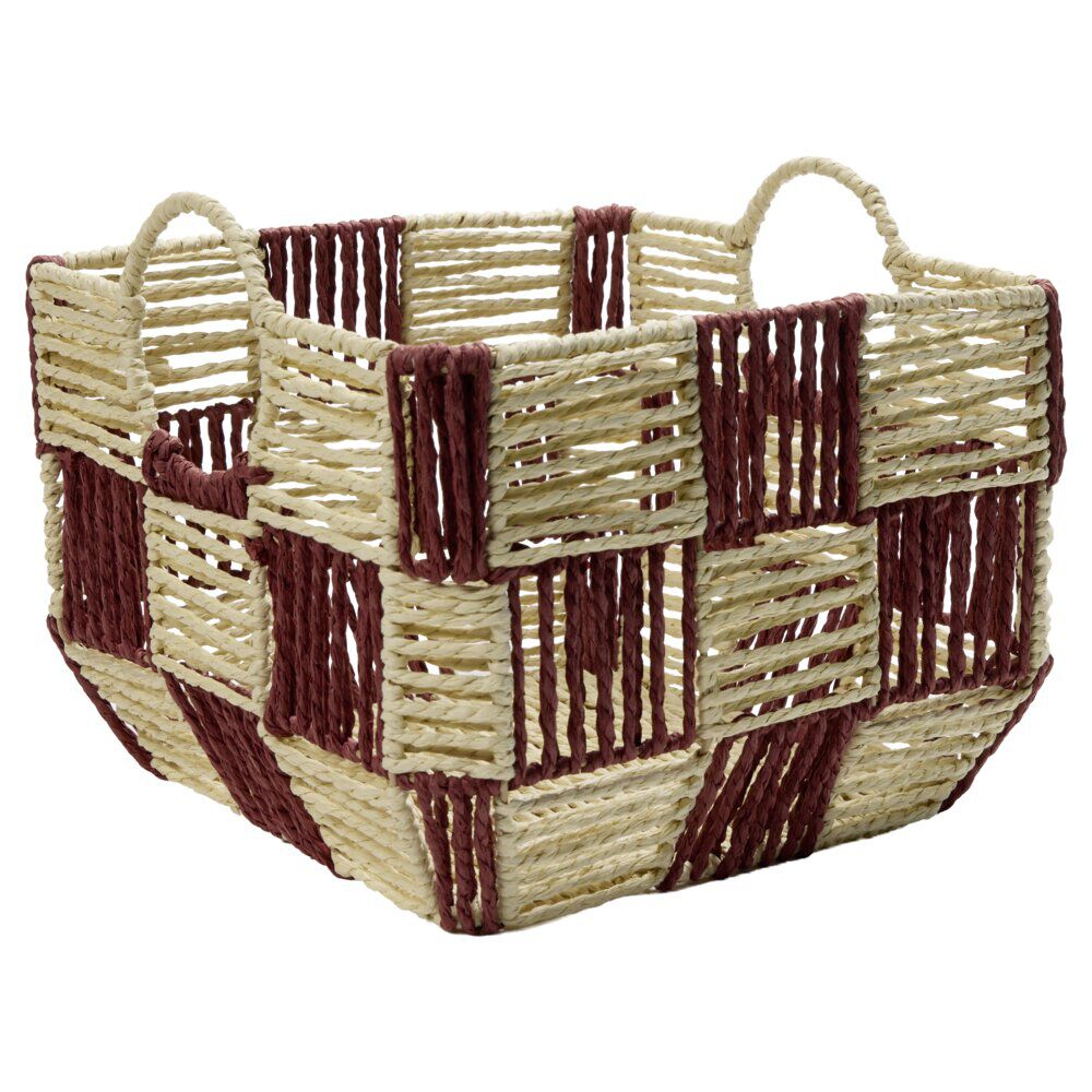 Panière de rangement carrée damier papier beige et rouge 29x29xH20cm