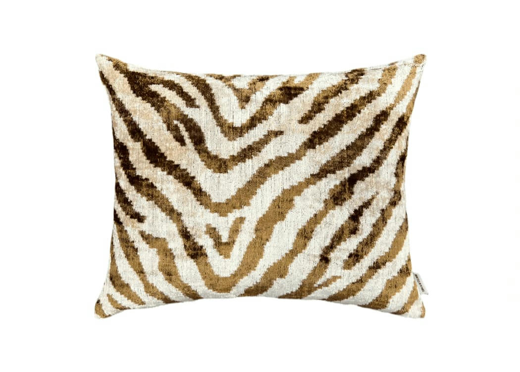 - Housse de coussin velours soie ikat  40x50 beige