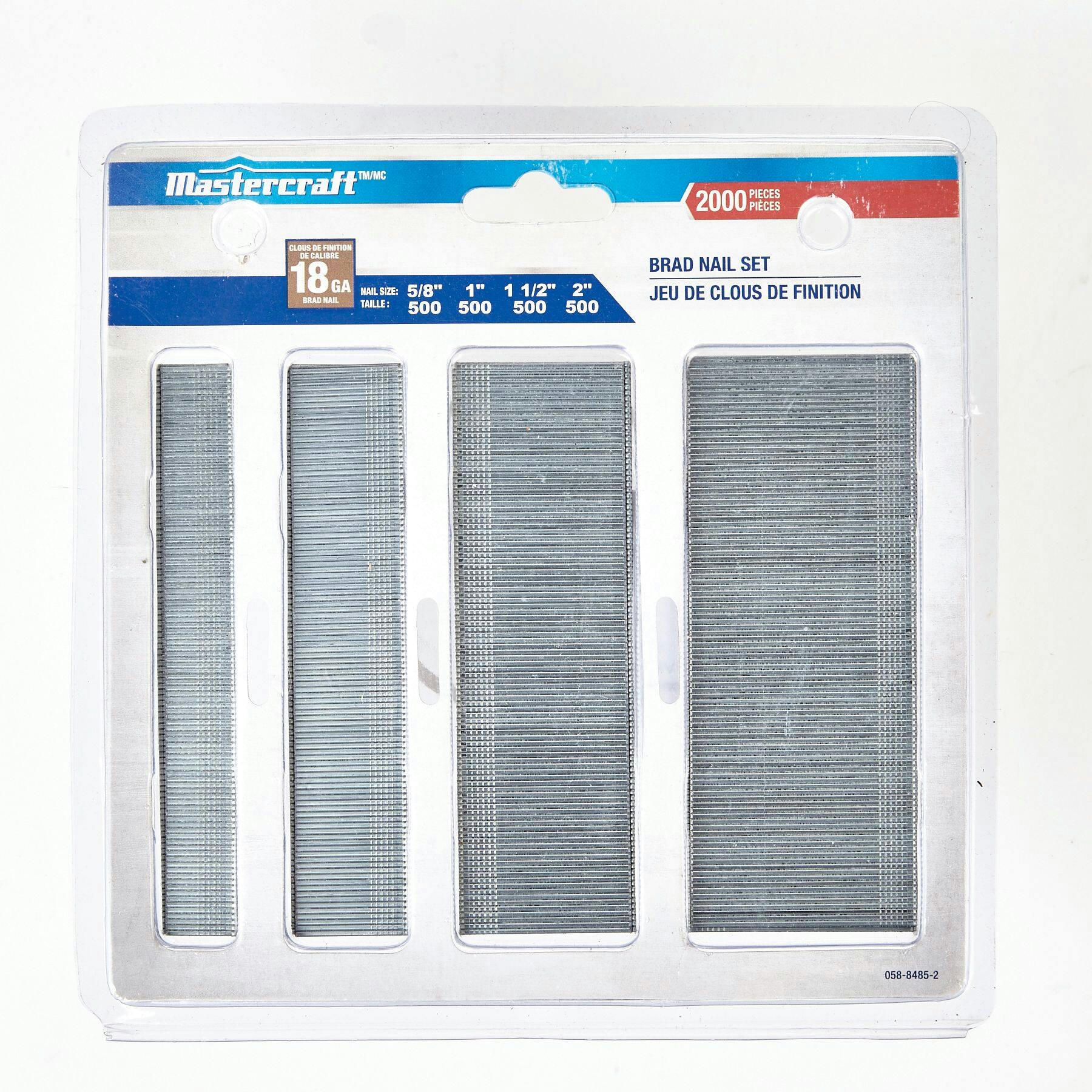 Mastercraft 18-Gauge Galvanized Steel Brad Nail Set, Assorted Nail Sizes, 2000-pc