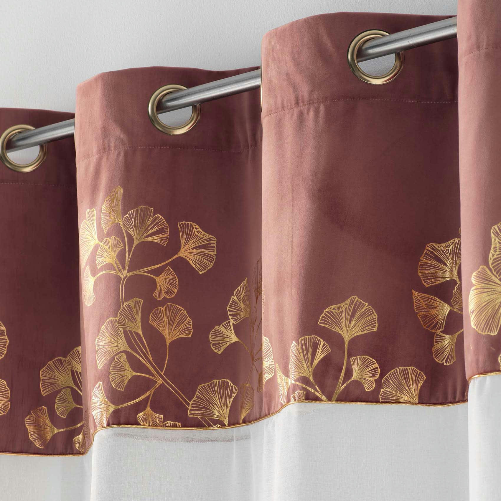 MILAROSE - Voilage effet velours et imprimé or polyester rose 240x140cm