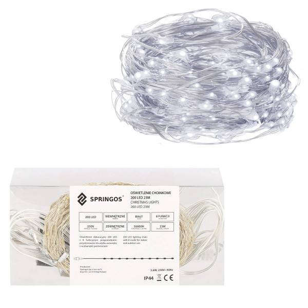 Lampki choinkowe 200 LED druciki na prąd białe zimne