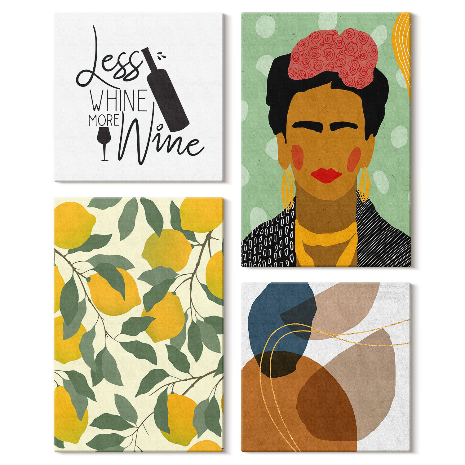 Obraz canvas 4 częściowy Cytryny wino Frida |40x40, 40x60| Wallfluent