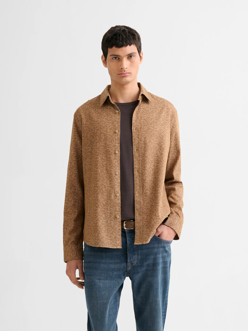 Chemise slim en coton lin à motif