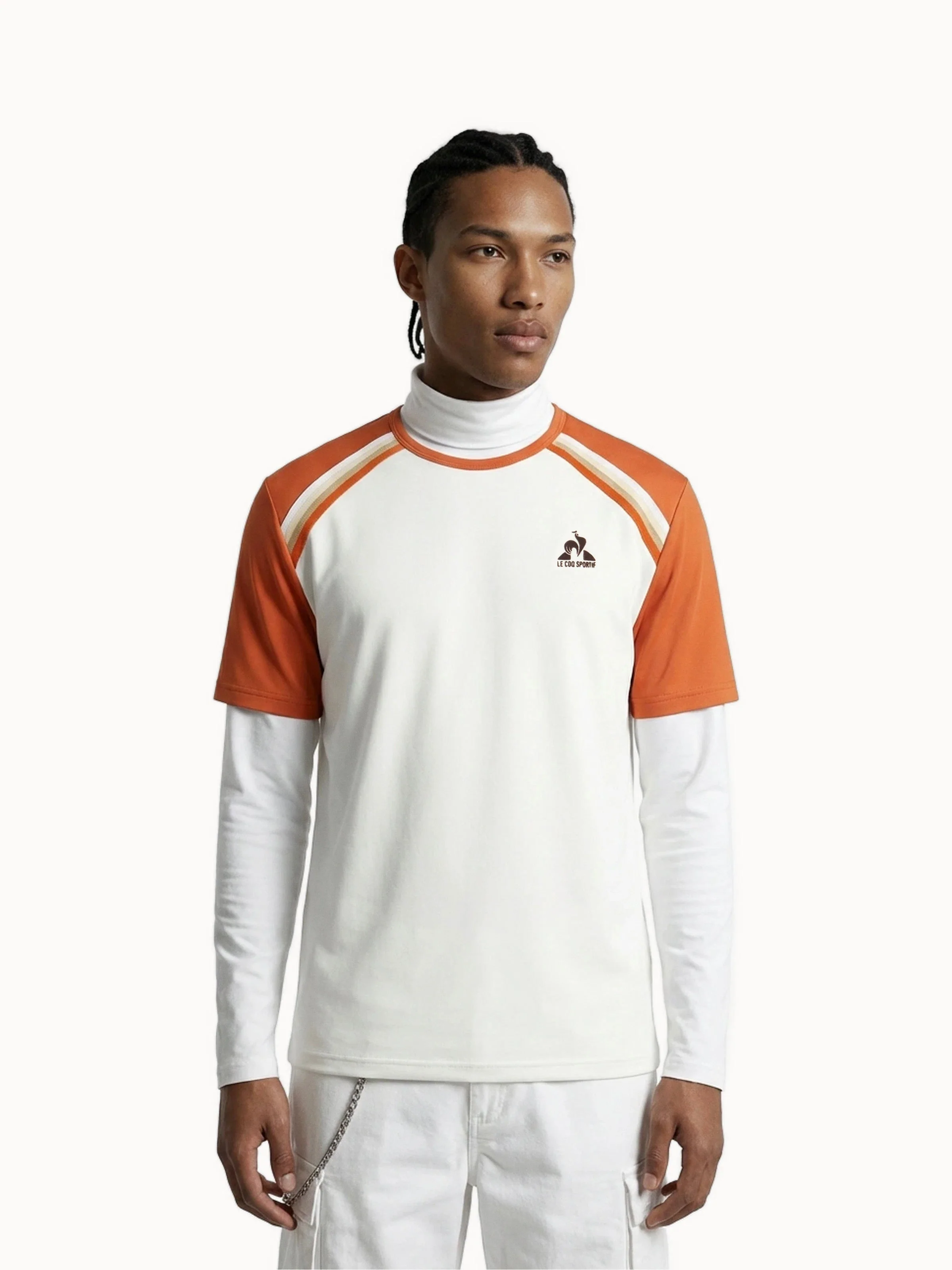 T-shirt en jersey de coton bicolore et bandes épaules tricotées