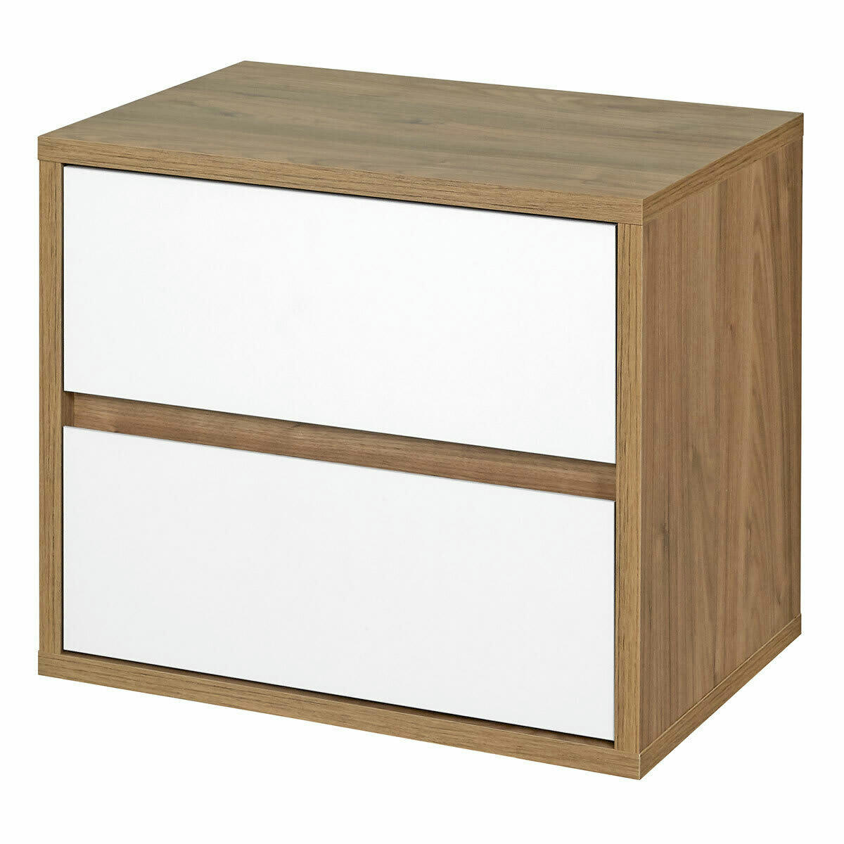 KIRA - Chevet 2 tiroirs effet bois noyer et blanc