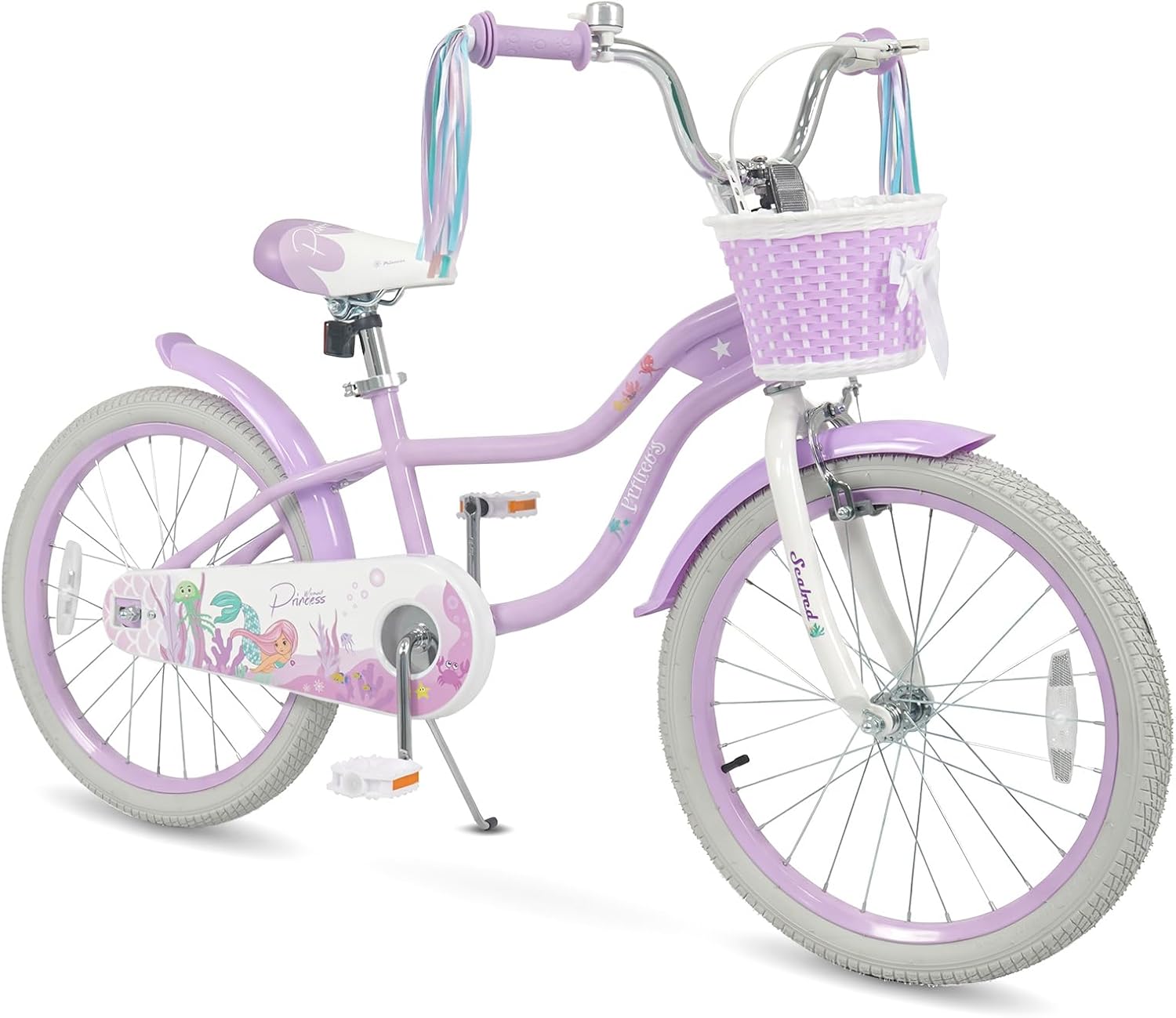 COSTWAY Mermaid Kids Bike, 12/14/16/18/20 Inch Toddler Bike w/Removable Training Wheels, Streamers, Doll Storage Basket, Handbrake & Coaster Brake, Children Kids Bicycle for 3+ Years Old Boys & Girls