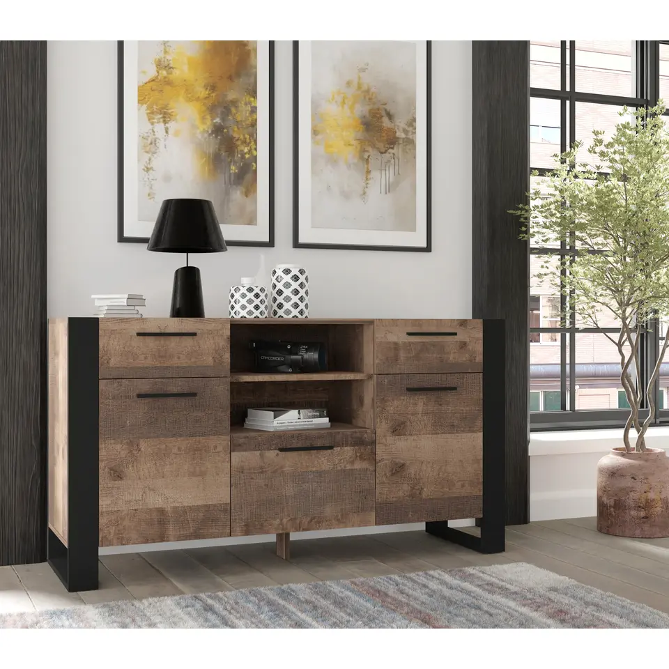 NUKA C dressoir 155 cm zwart grange eiken