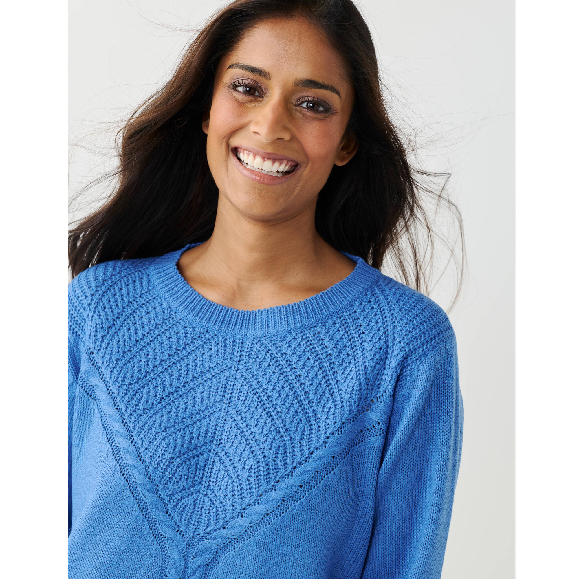 Pull col rond, maille fantaisie