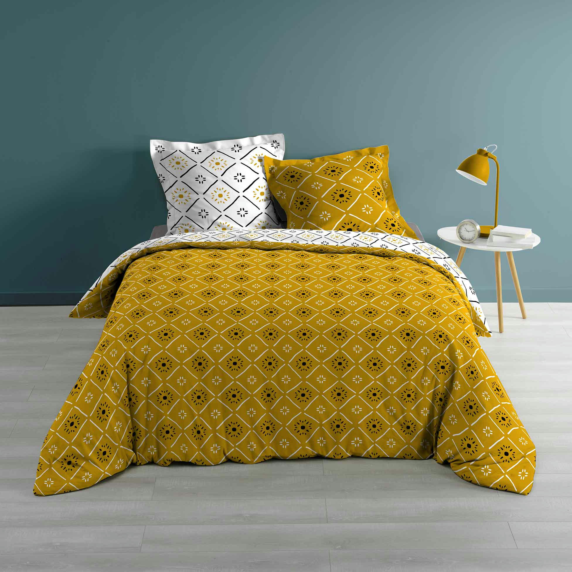 TAHINA - Housse de couette jaune coton 240x220 + 2 taies
