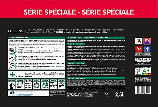 Laque boiseries, meubles et radiateurs Tollens aspect satin blanc 2,5L série spéciale