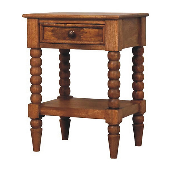Artisan Furniture Bois massif fuseau table de chevet, 1 tiroir, 1 étagère, marron