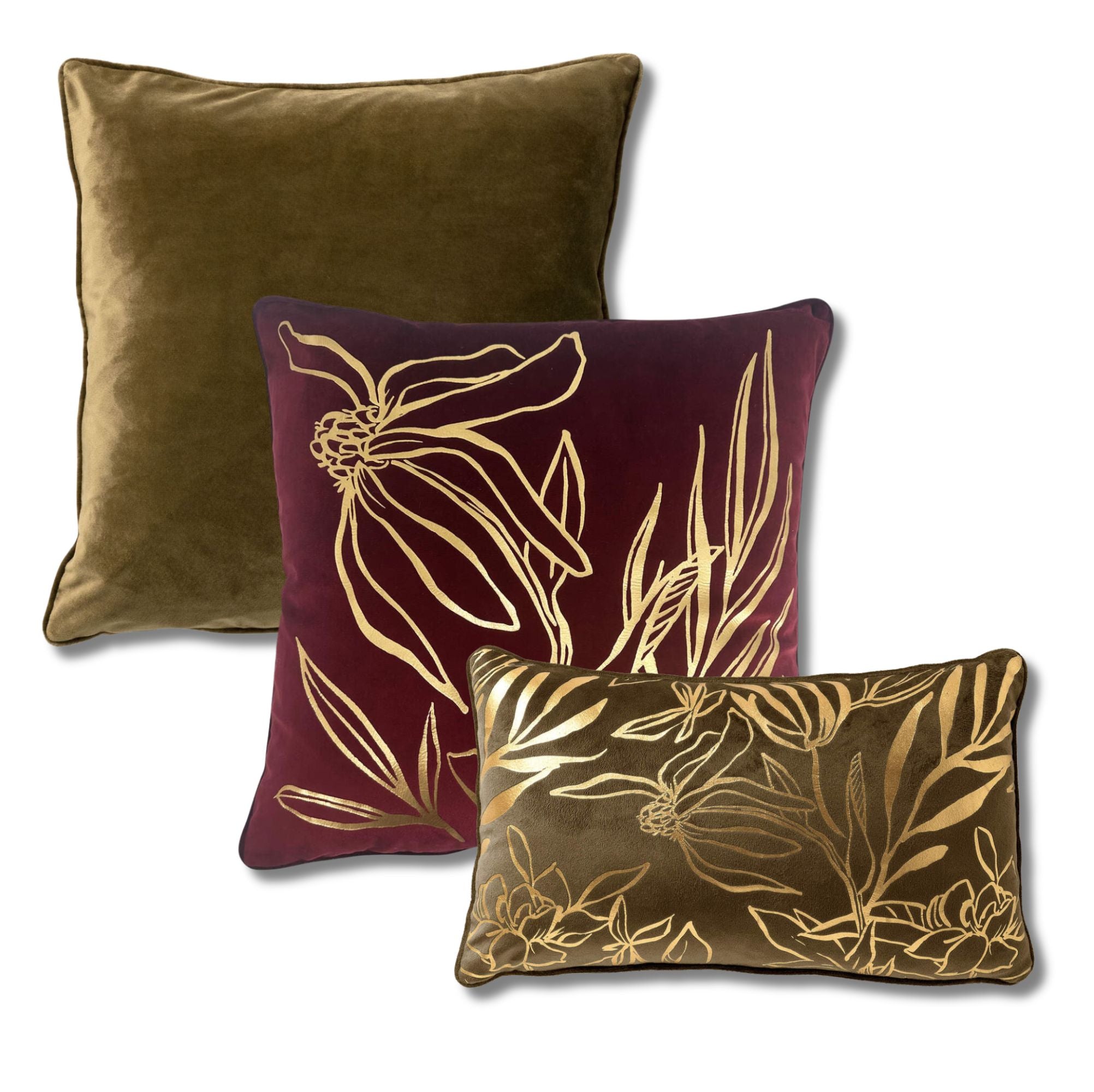 KUSSENSET - 3-delig - Lonneke - 45x45 cm, 30x50 cm - inclusief binnenkussens - groen, rood