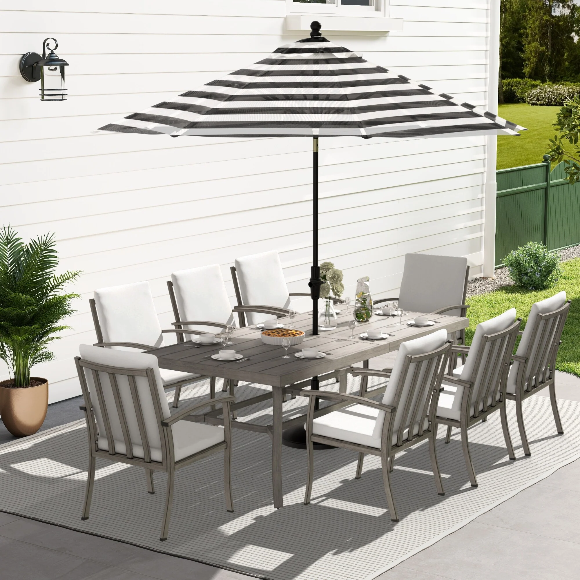 EGEIROS LIFE AluLux 9-Piece Aluminum Patio Dining Set with Washable Cushions