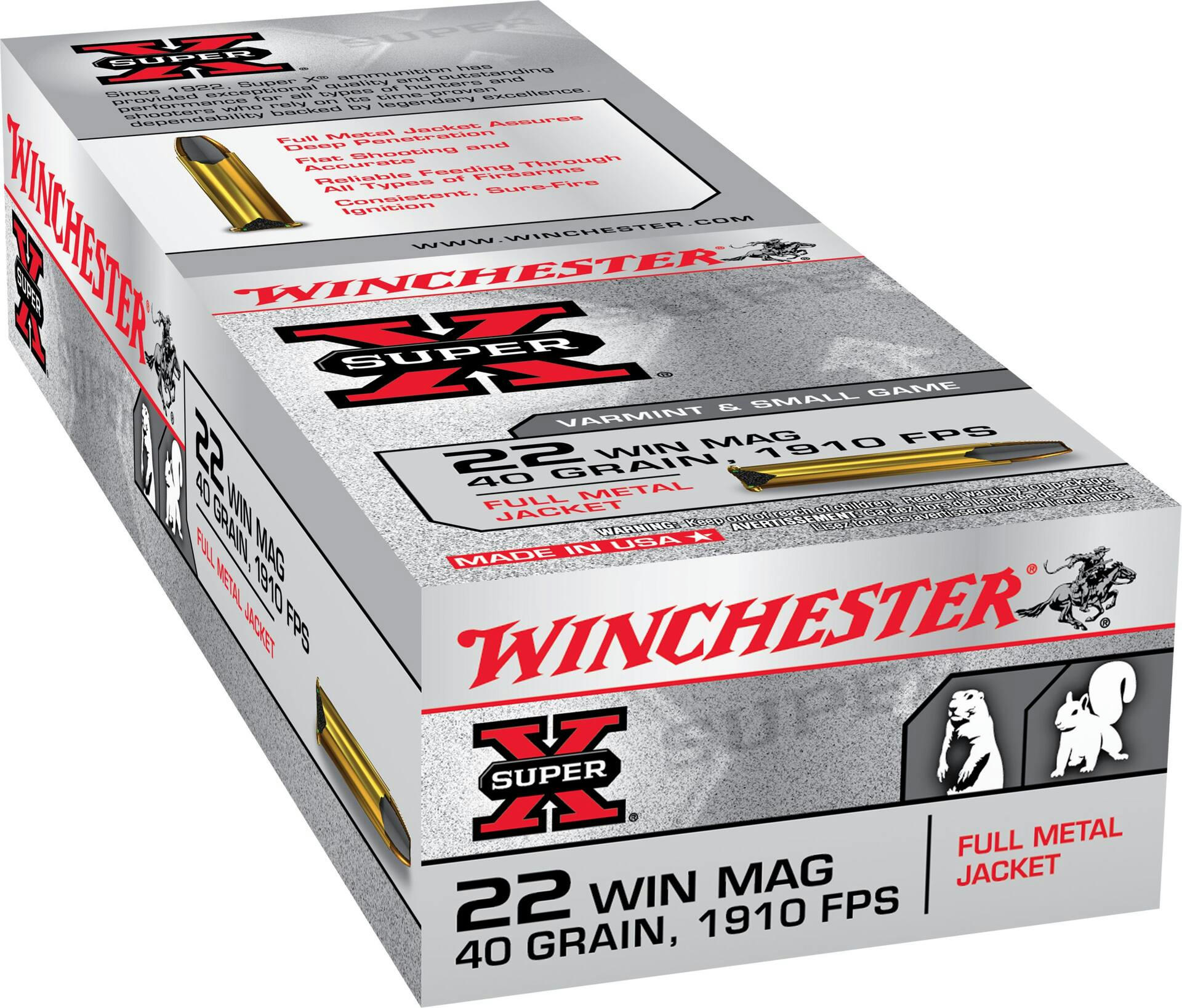 Winchester Super-X .22 Win Mag 40-Grain Full Metal Jacket Rifle Ammunition
