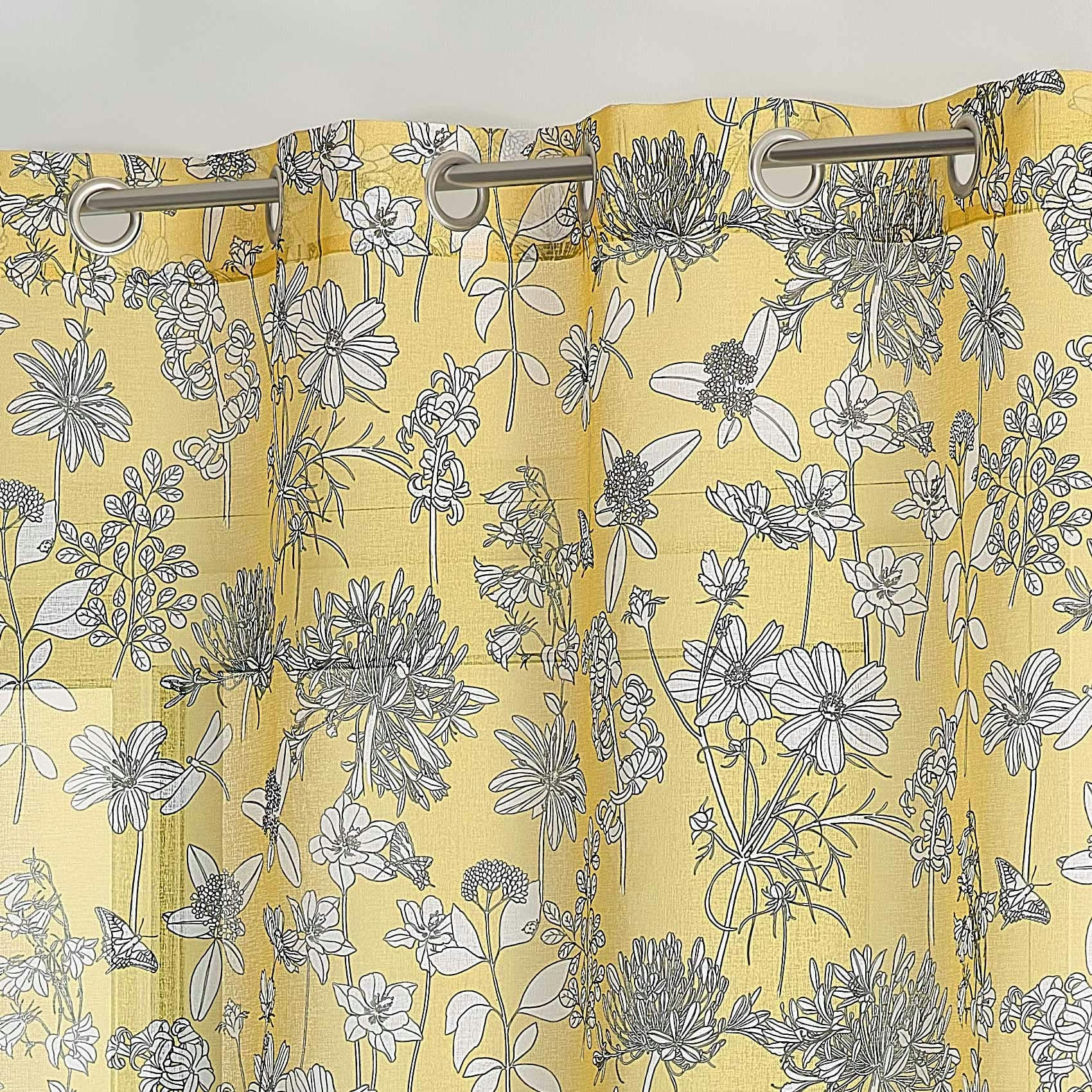 - Voilage en étamine fleurie polyester jaune 140x240 cm