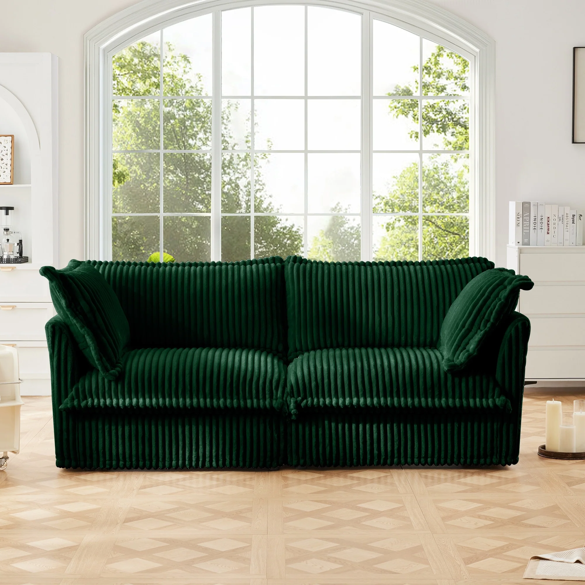 83.4 Corduroy 2-Seater Sofa with Big Pillows for Living Room