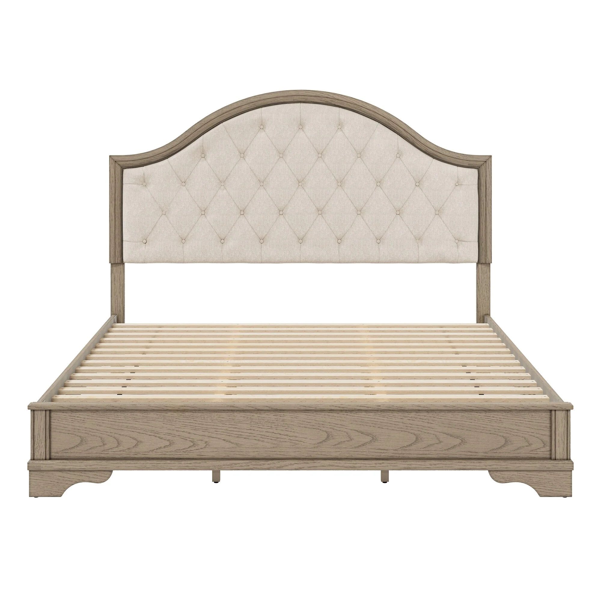 LUE BONA Modern Wooden Queen/ King Wood Platform Bed Frame with Upholstered Headboard