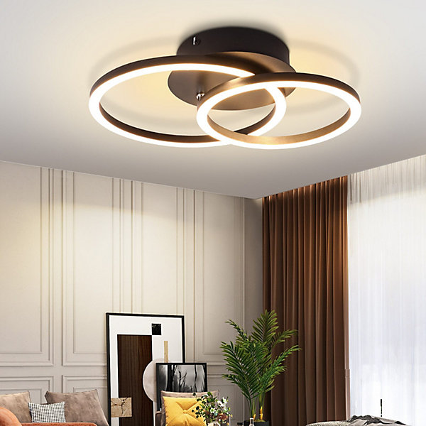 NETTLIFE Plafonnier LED Lampe de plafond 24W Design moderne rond blanc chaud 3000K noir 2 anneaux