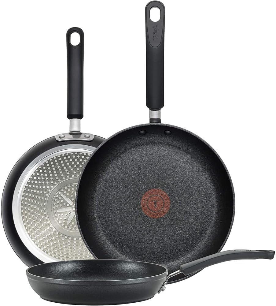 T-Fal Experience Non Stick Fry Pan Set 3 Piece, 8, 10.25, 12 Inch Induction Oven Broiler Safe 400F, Cookware, Kitchen Cooking Set, Pots and Pans, Skillets, Frying Pans, Dining, Dishwasher Safe, Black