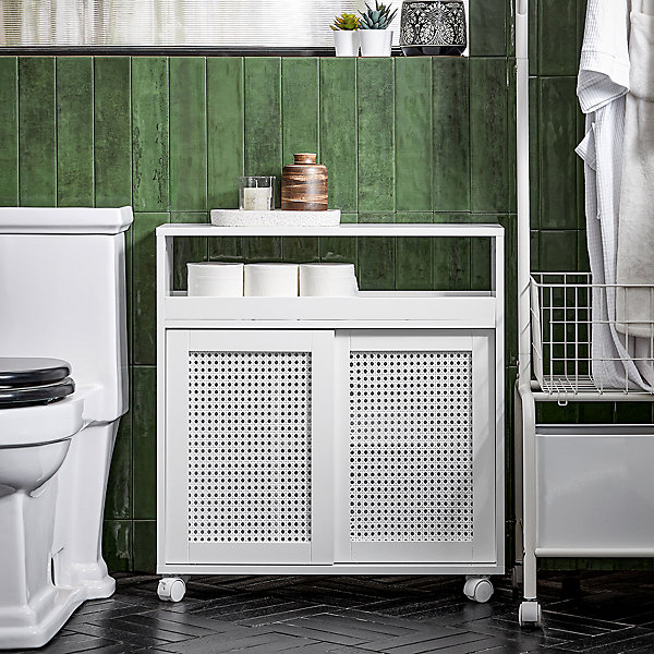 Armoire WC Toilettes Compact Roulante avec 2 Portes Coulissantes, BZR119-W, SoBuy