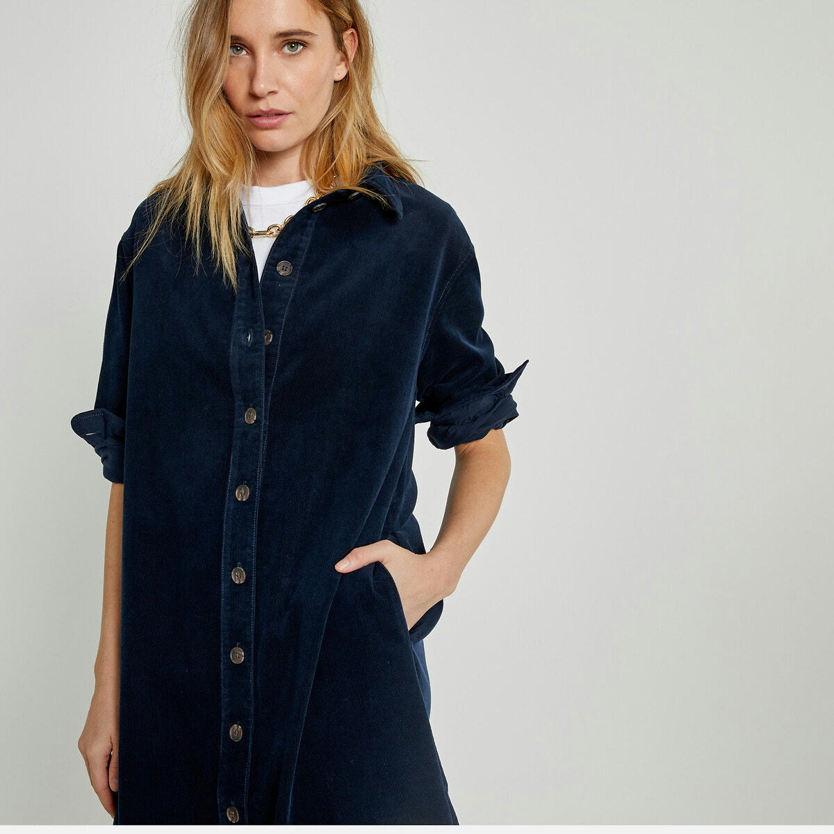 Robe-chemise, manches longues en velours