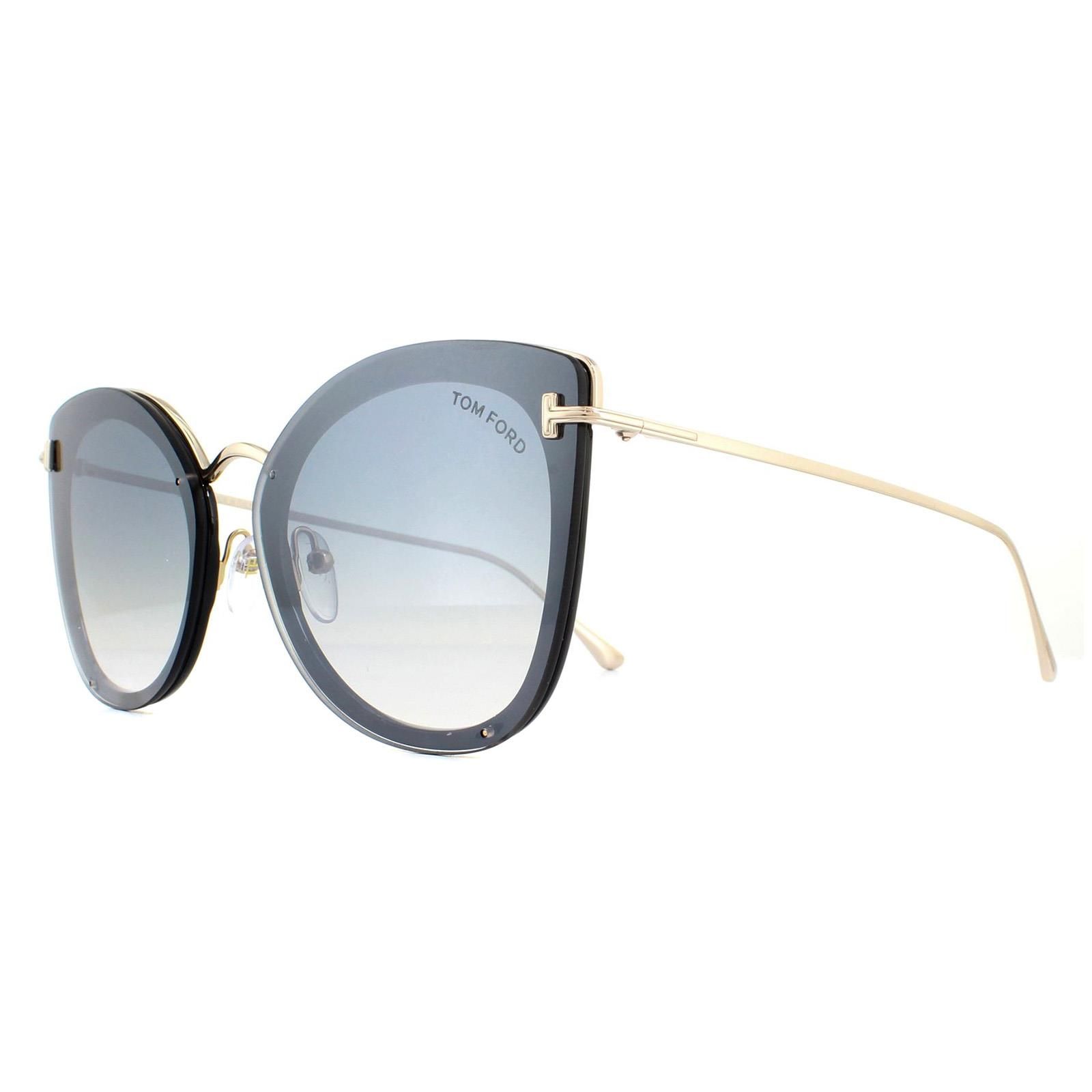 Tom Ford Cat Eye Grey Gold Blue Gradient with Silver Mirror Sunglasses