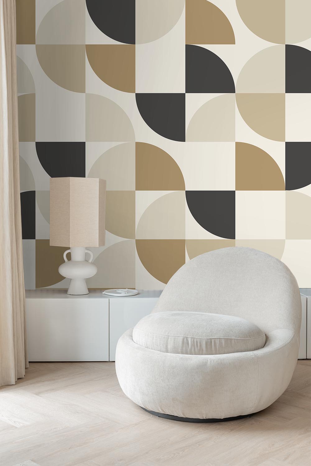 ESTAhome fotobehang geometrische vormen beige en zwart - 250 x 279 cm - 159385