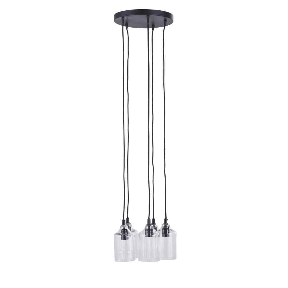 CALTON - Suspension en métal noir 5 abat-jour en verre