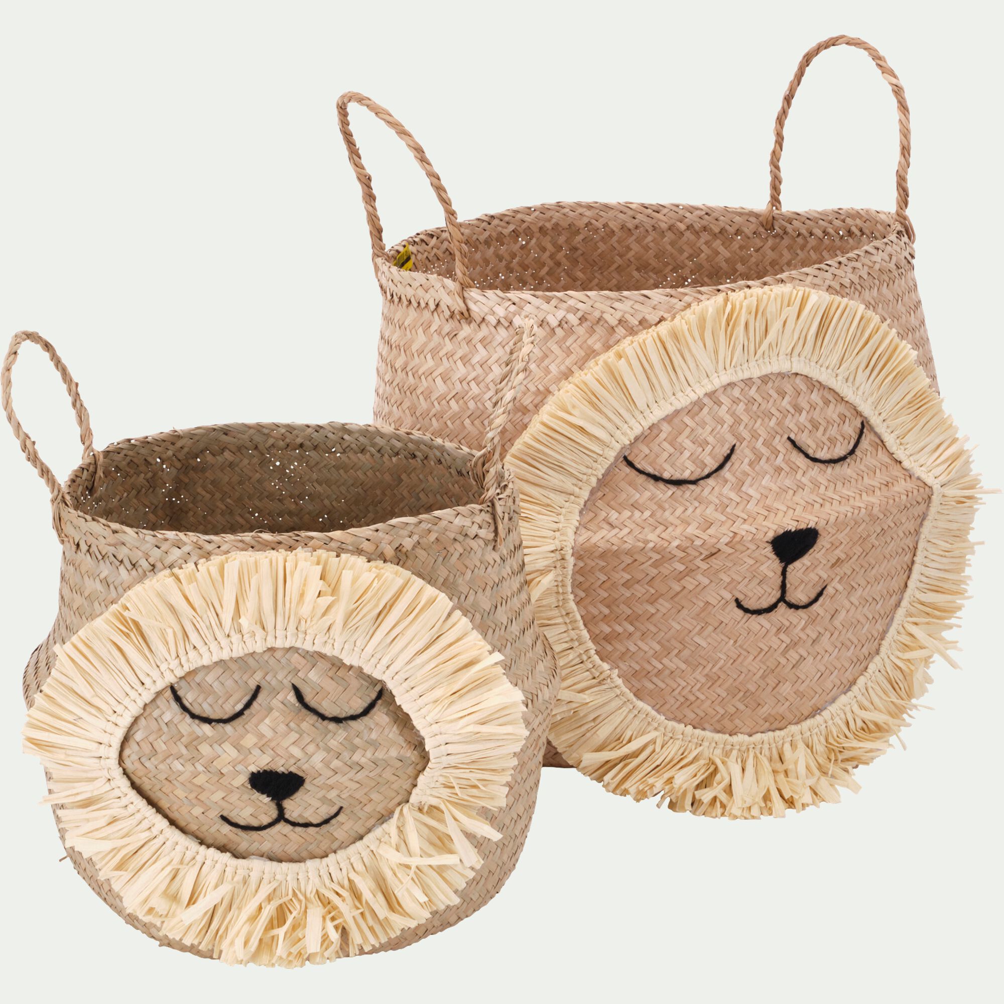 SIMBA - Panier de rangement lion en jonc de mer D40cm - naturel